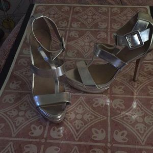 Silver platform stilettos